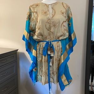 COPY - Shahida Parides Bloom Town Hi-Low Embellished Caftan NWTs. Teal Blue and…